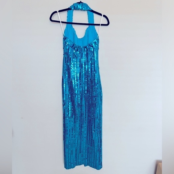 Alyce turquoise sequin prom gown size 6 - Picture 2 of 5